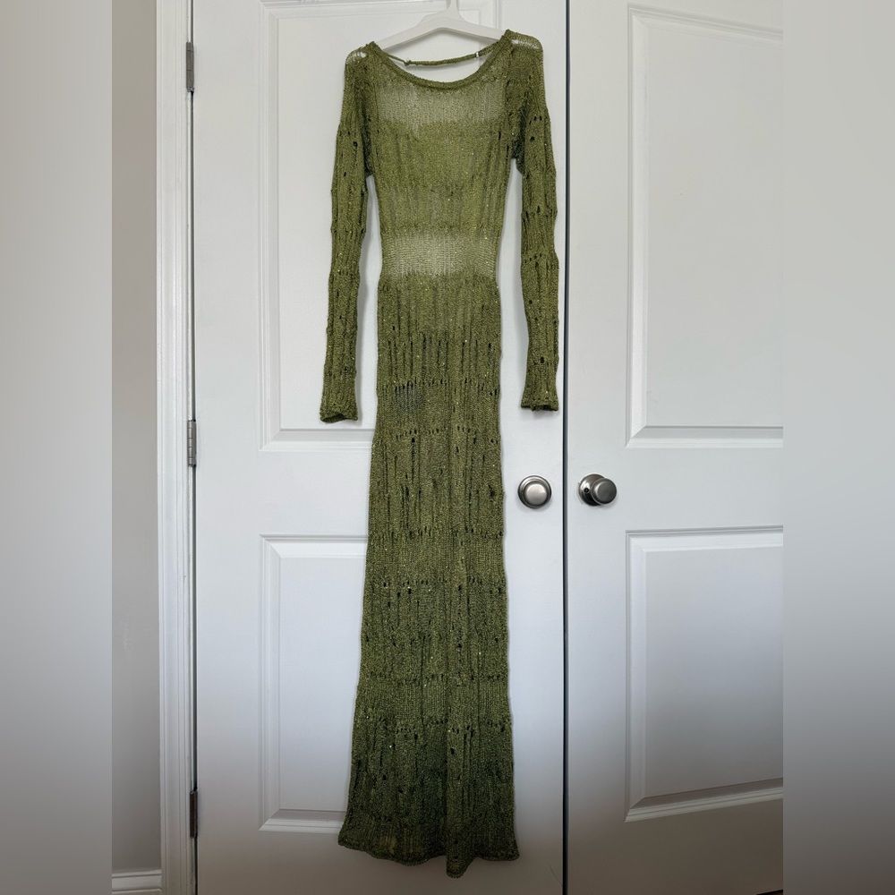 Lulu's Olive Open-Side Distressed Knit Swim Coverup - Picture 3 of 4